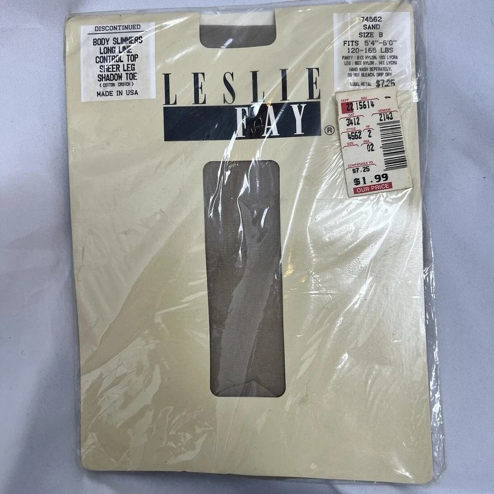 Vintage‎ Leslie Fay Body Slimmers Long Line Control Top Pantyhose Sand Size B